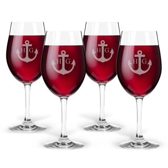 Personalized Tritan Acrylic Wine Set - Anchor + Initials